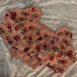 Floral Knit Off-Shoulder Top - Pink and Red